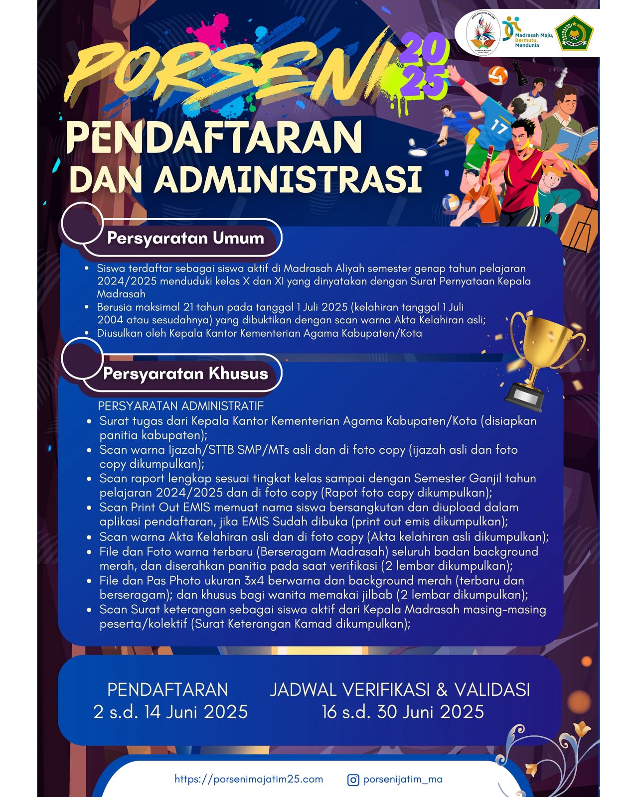 Pendaftaran Porseni MA Tingkat Provinsi Jawa Timur 2025 Resmi Dibuka!